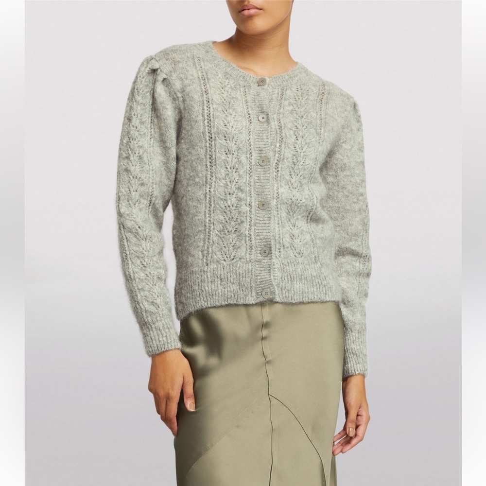 Sandro Melange Mohair Brushed Knit Cardigan size medium in Grey Italian yarn